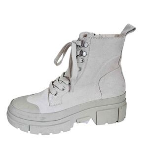 NEW Treasure & Bond Booties Lace Up Zipper Platform Chunky Combat Suede Grey 6